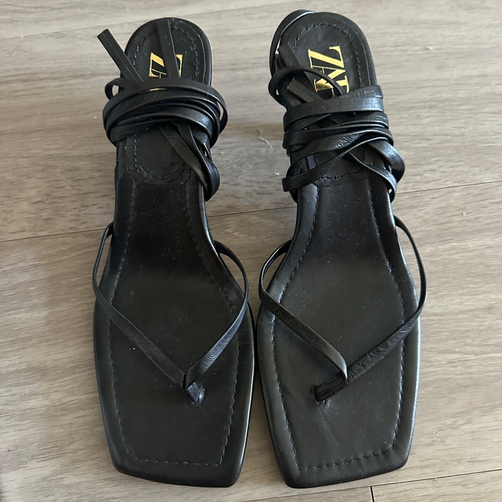 Zara Elegant Black Lace-Up Sandals